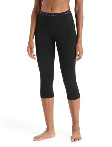 Dámské Base Layers Icebreaker Merino 200 Oasis 3/4 Thermal Leggings Černé | CZ 1075UZGT